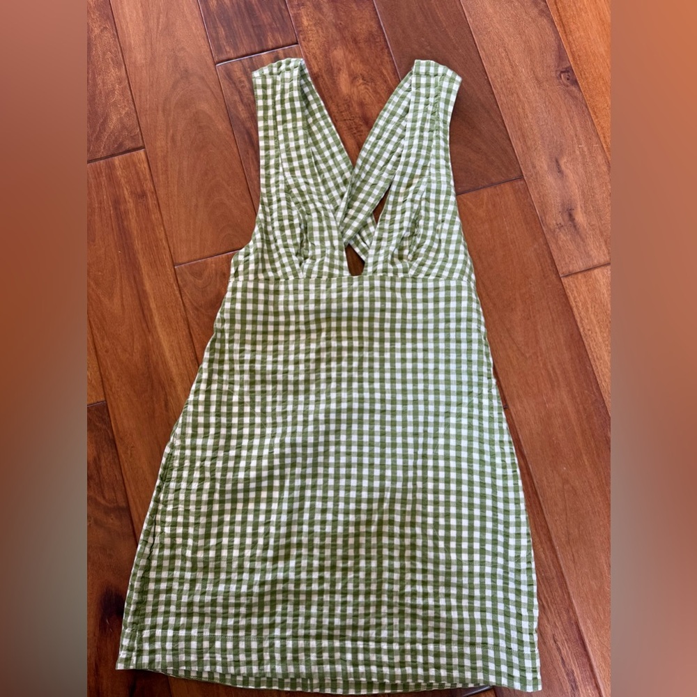 NWT Free People Green and White Checkered Mini Dress